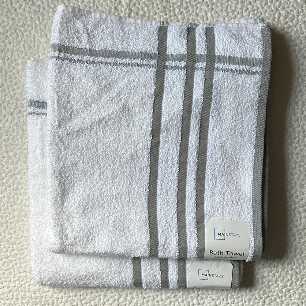 Mainstays White Towels with Gray Stripes